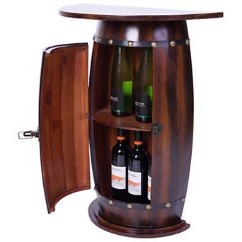 Wooden Wine Barrel Console, Bar End Table Lockable Cabinet