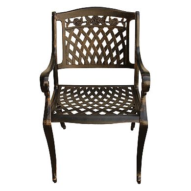Rose Outdoor Aluminum 59 Inch Bronze Round Dining Set With Lazy Susan And Six Chairs