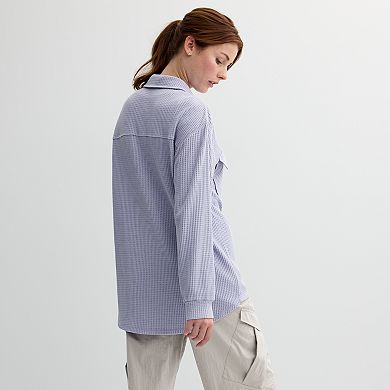 Juniors' Rewind Waffle Snap Front Knit Shacket