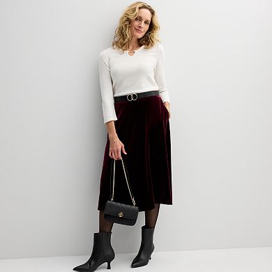 Petite Croft & Barrow® Velvet Midi Skirt