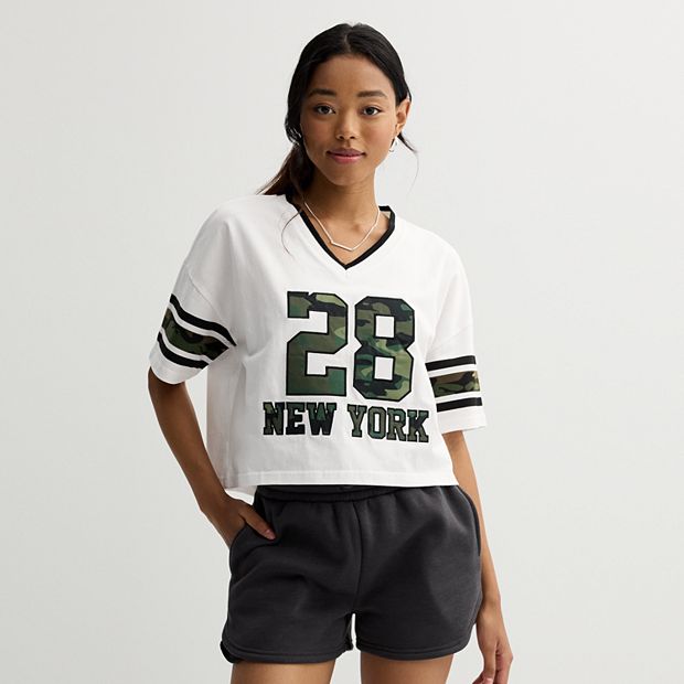 Juniors' Harper & Ivy V-Neck Mesh Jersey Cropped Top