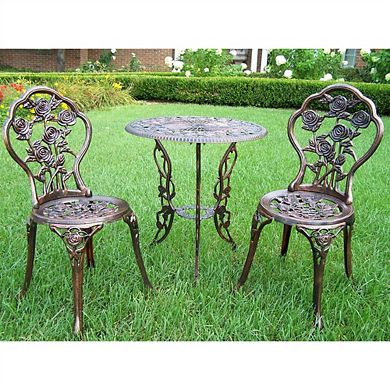 3-piece Outdoor Bistro Set With Rose Design In Antique Bronze Finish