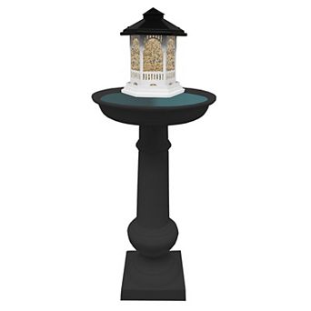 Modern Round Cast Aluminum Metal 40 in Black Bird Bath And Bird Feeder Combo