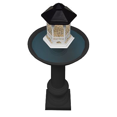 Modern Round Cast Aluminum Metal 40-in Black Bird Bath And Bird Feeder Combo