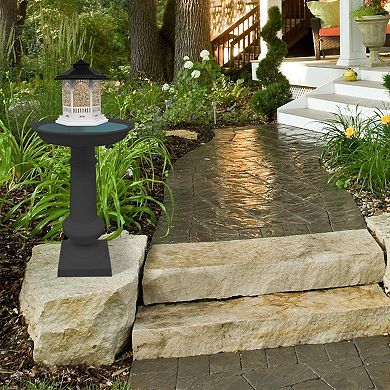 Modern Round Cast Aluminum Metal 40-in Black Bird Bath And Bird Feeder Combo