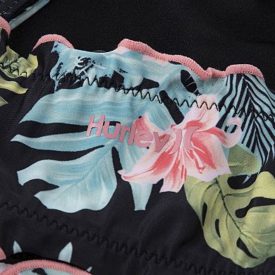Girls 7-16 Hurley UPF Floral Print With Ruffle Details Halter Bikini Top & Bottoms 2-Piece Swim Set