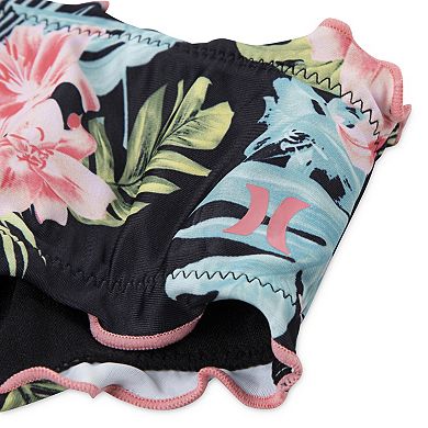 Girls 7-16 Hurley UPF Floral Print With Ruffle Details Halter Bikini Top & Bottoms 2-Piece Swim Set