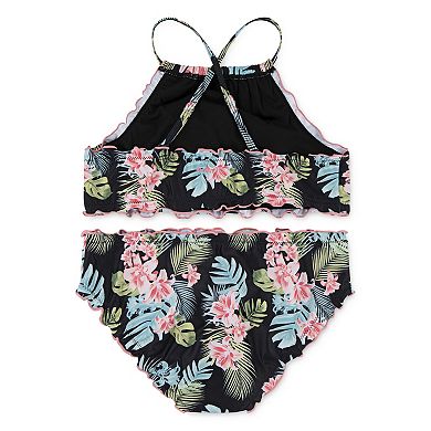 Girls 7-16 Hurley UPF Floral Print With Ruffle Details Halter Bikini Top & Bottoms 2-Piece Swim Set