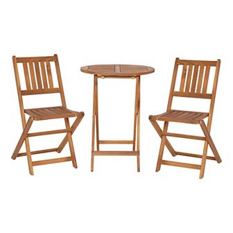 Merrick Lane Stora 3 pc Solid Acacia Wood Folding Patio Bistro Set with Table and 2 Chairs