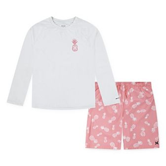 Boys 4-16 Hurley H20-DRI UPF Pineapple Top & Trunks 2 pc Swim Set