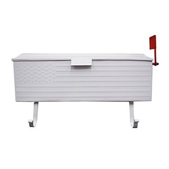 White Patriotic Metal Wall Mounted Mailbox With Outgoing Mail Flag And Newspaper Hangers