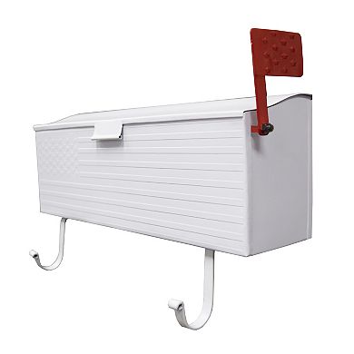White Patriotic Metal Wall Mounted Mailbox With Outgoing Mail Flag And Newspaper Hangers