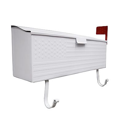 White Patriotic Metal Wall Mounted Mailbox With Outgoing Mail Flag And Newspaper Hangers