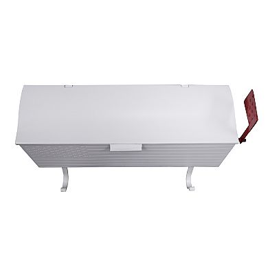 White Patriotic Metal Wall Mounted Mailbox With Outgoing Mail Flag And Newspaper Hangers