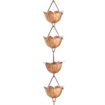 Lotus Flower 8.5-ft Pure Copper Rain Chain For Rainwater Downspout