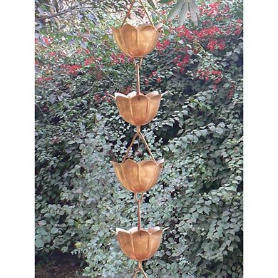 8.5-Ft Copper Lotus Flower Rain Chain with 20 Handcrafted Cups for Gutters and Garden