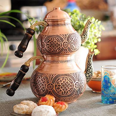 Beldinest Handmade Turkish Double Boiler Copper Teapot