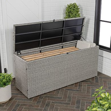 Nino 31.5" Modern Minimalist Outdoor Faux Wicker Deck And Patio Storage Box