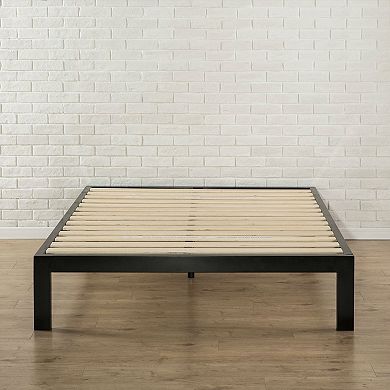 Full Modern Black Metal Platform Bed Frame With Wood Slats