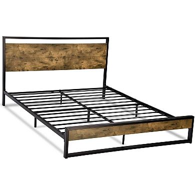 Full Modern Farmhouse Platform Bed Frame With Wood Panel Headboard Footboard