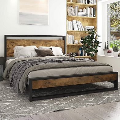 Full Modern Farmhouse Platform Bed Frame With Wood Panel Headboard Footboard