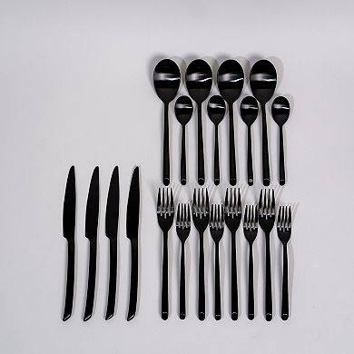 Ozarke Kaya Black Cutlery Set, Stainless Steel, Matte Black - Set of 20