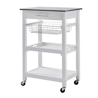 White Stainless Steel Top Kitchen Cart With Drawer And Storage Shelves