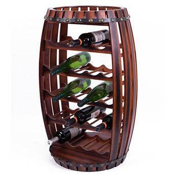 Rustic Barrel Shaped Wooden Wine Rack for 23 Bottles