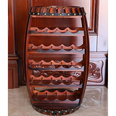 Rustic Barrel Shaped Wooden Wine Rack for 23 Bottles