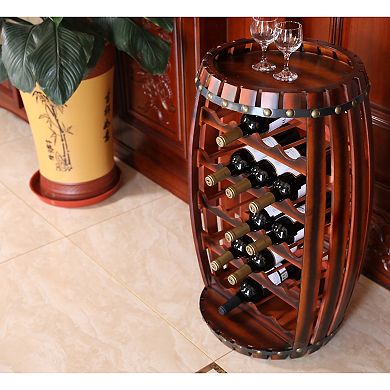 Rustic Barrel Shaped Wooden Wine Rack for 23 Bottles