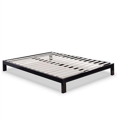 King Size Modern Black Metal Platform Bed Frame With Wood Slats