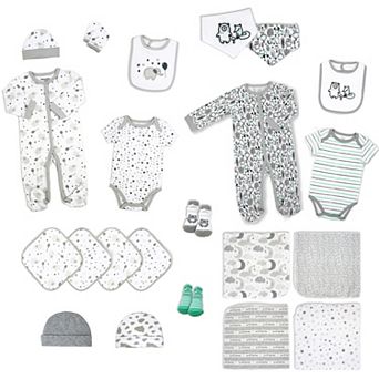 22 pc Baby's Gray Elephants And Woodland Infant Apparel Layette Gift Set