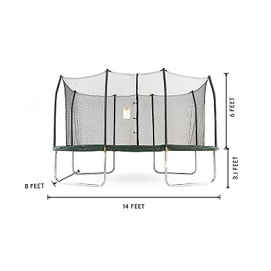 Skywalker Trampolines 8 X 14 Ft Rectangle Outdoor Trampoline For Kids With Safety Net, Green