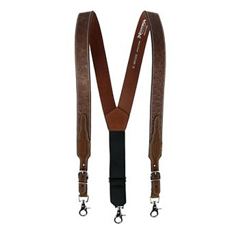 Men's Leather Ostrich Print Suspenders With Braided Detail