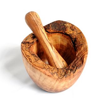 Olive Wood Rustic Edge Pestle And Mortar