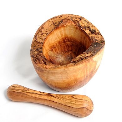 Olive Wood Rustic Edge Pestle And Mortar