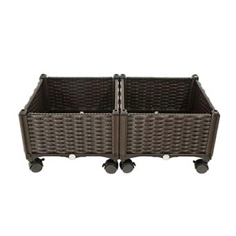 Modern 2 pc Indoor Outdoor Raised Garden Planter Box On Wheels In Pp Rattan