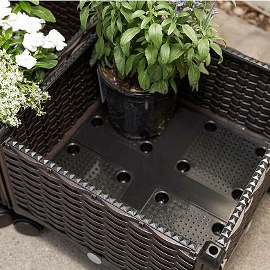 2-Piece Raised Garden Planter Box Set with Wheels Self-Watering Indoor Outdoor Planters, Brown