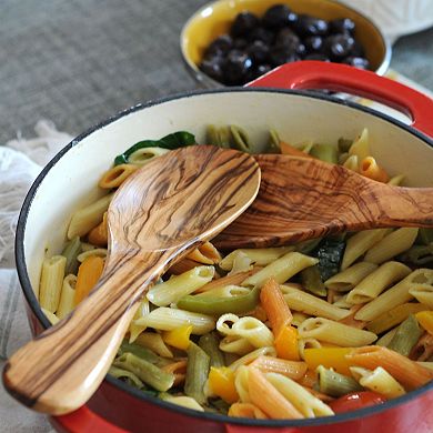 Olive Wood Salad Server Set Of 2 Curved Wooden Spoon And Spork