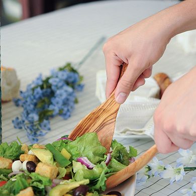 Olive Wood Salad Server Set Of 2 Curved Wooden Spoon And Spork