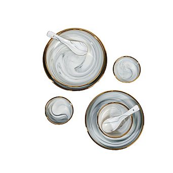 Ozarke Modern Nordic Style Golden Border Marble & Ceramic Tableware Sets, Fine Bone China - Set of 9