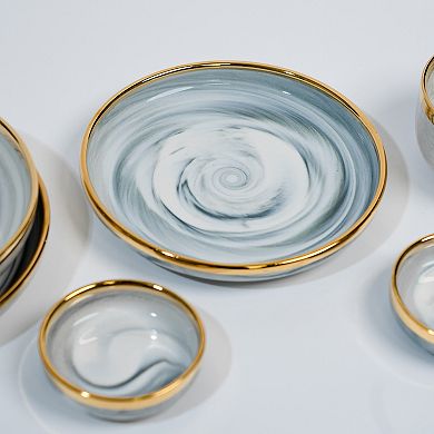 Ozarke Modern Nordic Style Golden Border Marble & Ceramic Tableware Sets, Fine Bone China - Set of 9