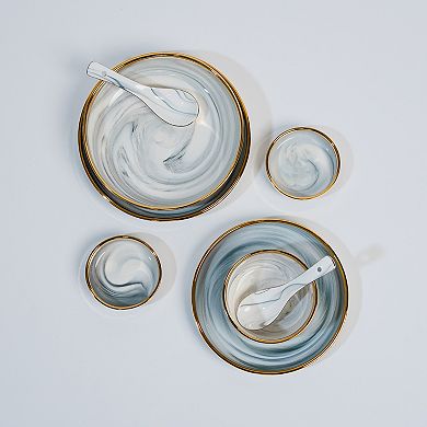 Ozarke Modern Nordic Style Golden Border Marble & Ceramic Tableware Sets, Fine Bone China - Set of 9