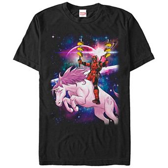 Men's Marvel Deadpool Pink Unicorn Ride Graphic Tee