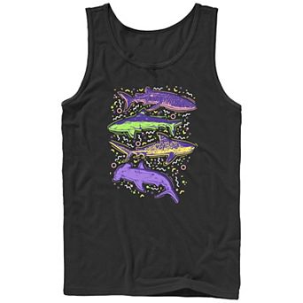 Men's Colorful Sharks And Doodles Graphic Tank