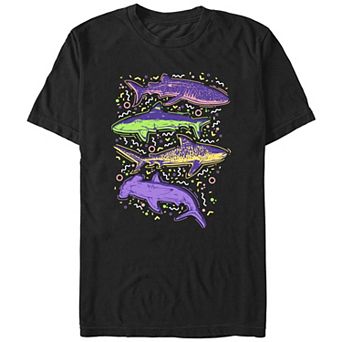 Men's Colorful Sharks And Doodles Graphic Tee