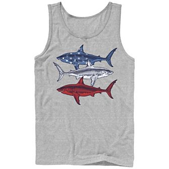 Men's Red White And Blue Sharks Graphic Tank