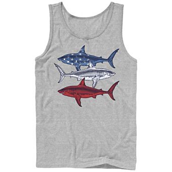 Men's Red White And Blue Sharks Graphic Tank