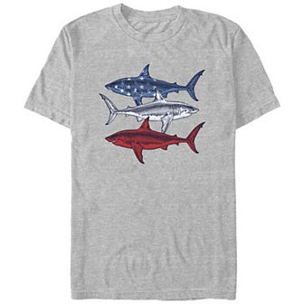 Men's Red White And Blue Sharks Graphic Tee