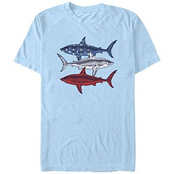 Men's Red White And Blue Sharks Graphic Tee